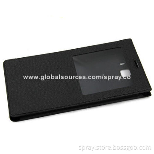 Black PU Leather Folio Cover for Sony Z1 Compact, with Front Clear Window